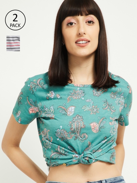 

max Women Pack of 2 Multicoloured Printed Round Neck T-shirt, Multi