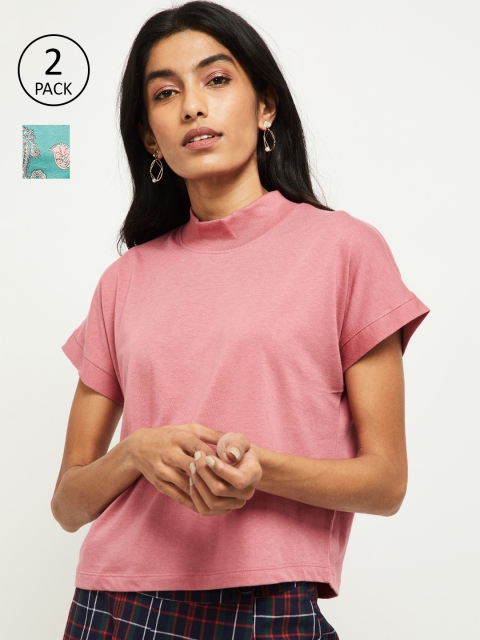 

max Women Pack of 2 Pink & Blue Regular Top