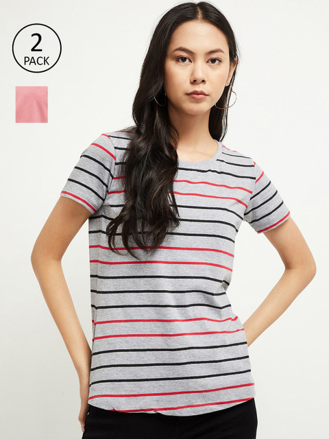 

max Women Pack of 2 Pink & Grey Regular Top