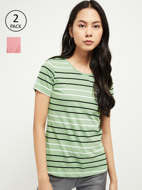 

max Women Pack of 2 Pink & Green Regular Top