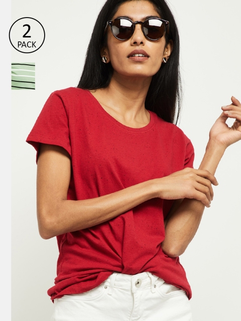

max Women Pack of 2 Red Solid T-shirt