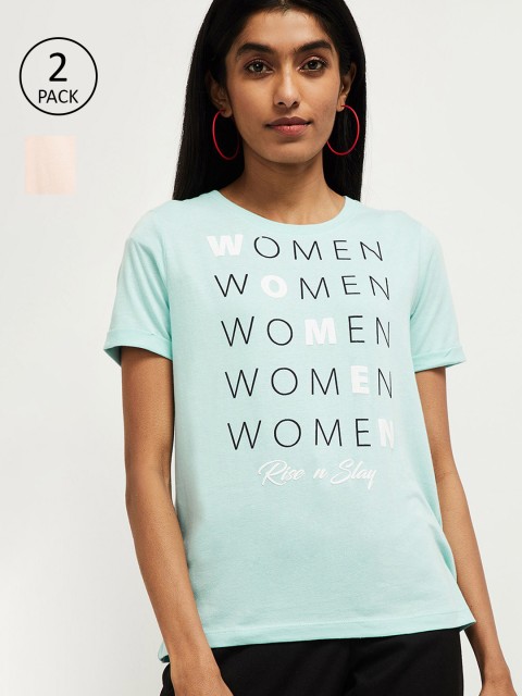 

max Women Pack of 2 Multicoloured Printed Round Neck T-shirt, Multi