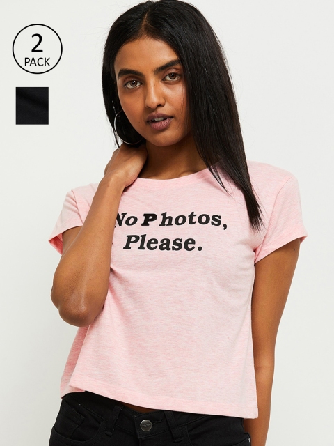 

max Women Pack of 2 Pink Printed Round Neck T-shirt