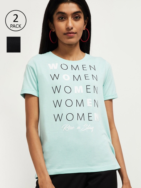 

max Women Pack of 2 Multicoloured Printed Round Neck T-shirt, Multi