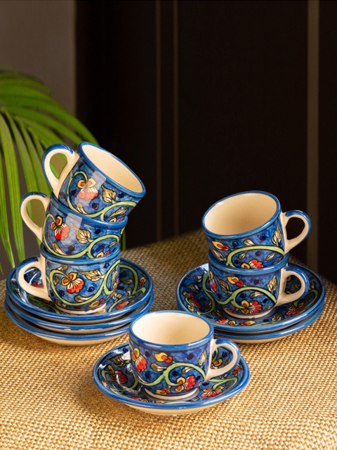 

ExclusiveLane Blue & Off-WhitePrinted Ceramic Cups and Saucers Set