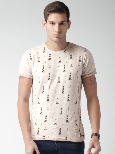 

Mast & Harbour Men Cream-Coloured Printed Round Neck T-shirt