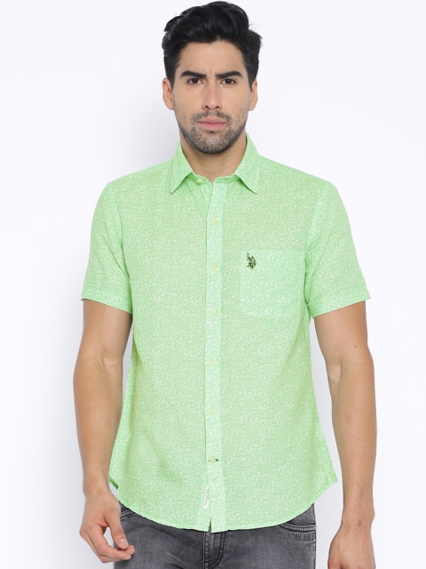 

U.S. Polo Assn. Green Printed Tailored Linen Casual Shirt