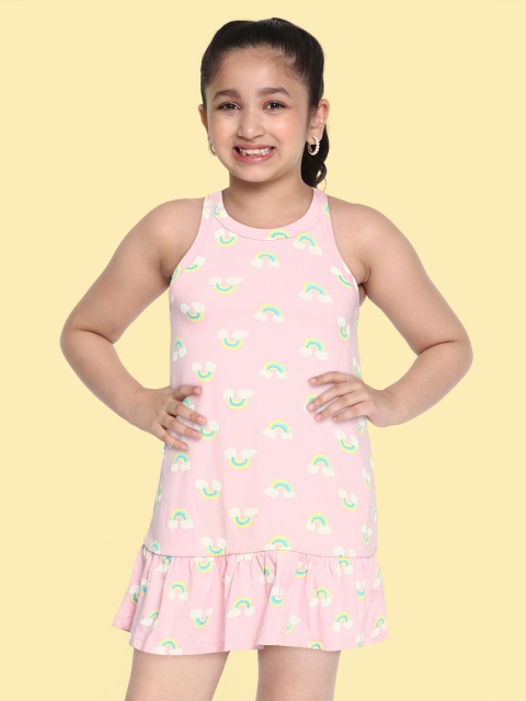 

United Colors of Benetton Girls Pink & White Printed Drop-Waist Dress