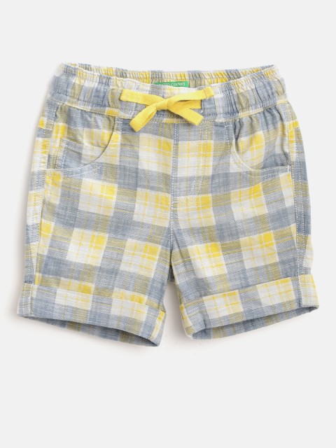 

United Colors of Benetton Boys Yellow & Blue Checked Pure Cotton Regular Shorts