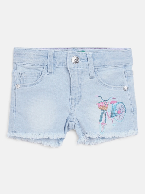 

United Colors of Benetton Girls Blue Washed Regular Fit Denim Shorts
