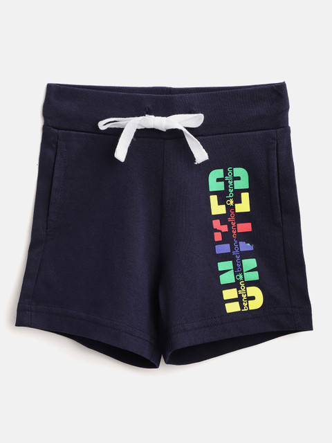 

United Colors of Benetton Boys Navy Blue & Yellow Printed Pure Cotton Regular Fit Shorts