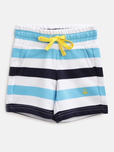 

United Colors of Benetton Boys Blue & White Striped Regular Fit Cotton Shorts