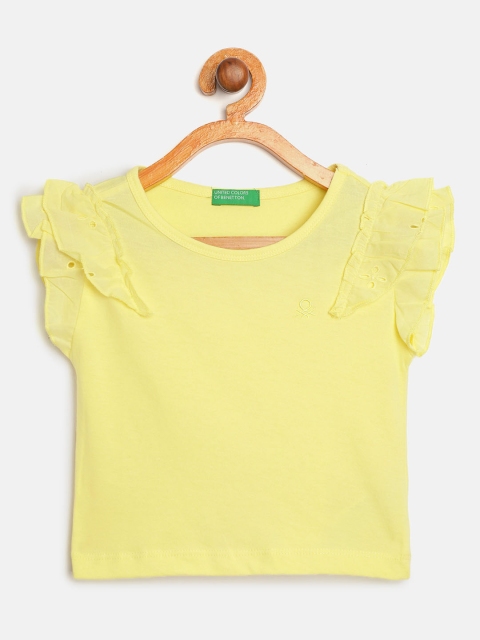 

United Colors of Benetton Yellow Flutter Sleeves Pure Cotton Regular Top