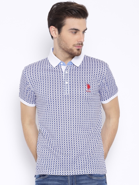 

U.S. Polo Assn. White & Blue Printed Polo T-shirt