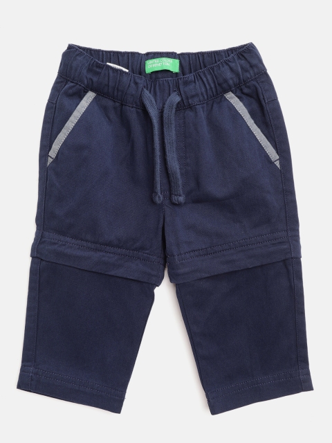 

United Colors of Benetton Boys Navy Blue Solid Pure Cotton Convertible Trousers