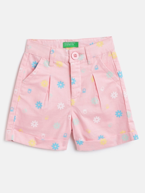 

United Colors of Benetton Girls Pink & Blue Floral Printed Regular Fit Shorts
