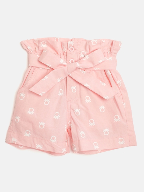 

United Colors of Benetton Girls Peach-Coloured & White Printed Pure Cotton Shorts