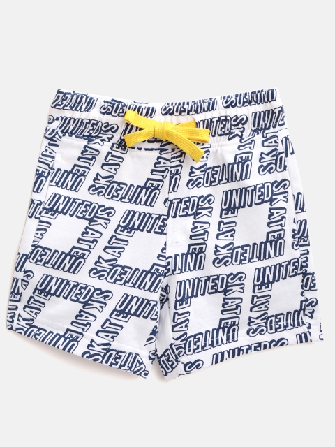 

United Colors of Benetton Boys White & Navy Blue Printed Pure Cotton Regular Fit Shorts