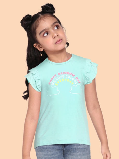 

United Colors of Benetton Girls Blue Printed Ruffles Regular Top