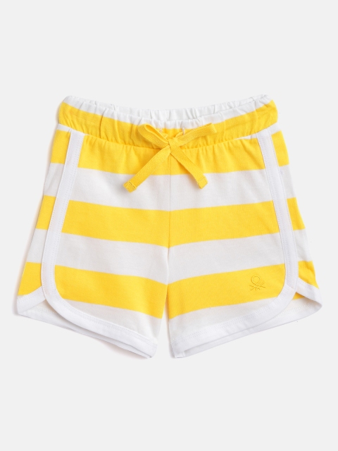 

United Colors of Benetton Girls Yellow & White Pure Cotton Striped Shorts