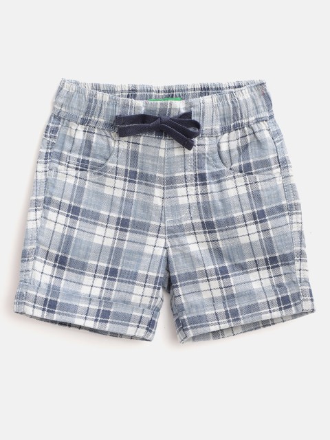 

United Colors of Benetton Boys Blue & Grey Checked Pure Cotton Regular Fit Shorts
