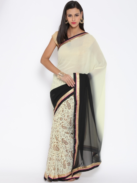 

Jashn Cream-Coloured & Black Georgette Printed Saree