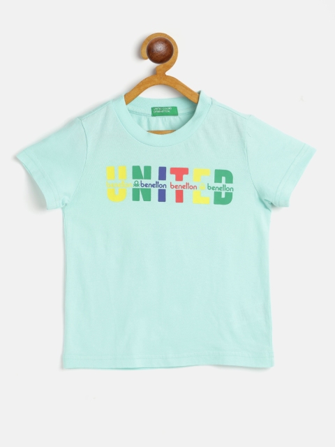 

United Colors of Benetton Boys Blue Pure Cotton Brand Logo Printed T-shirt