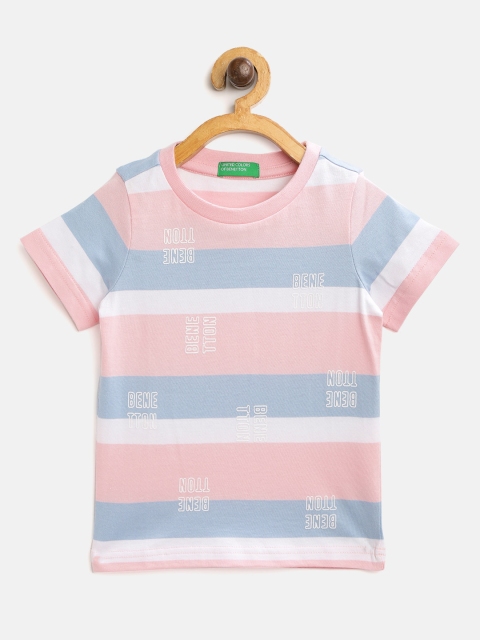 

United Colors of Benetton Boys Pink White Striped Pure Cotton Pure Cotton T-shirt