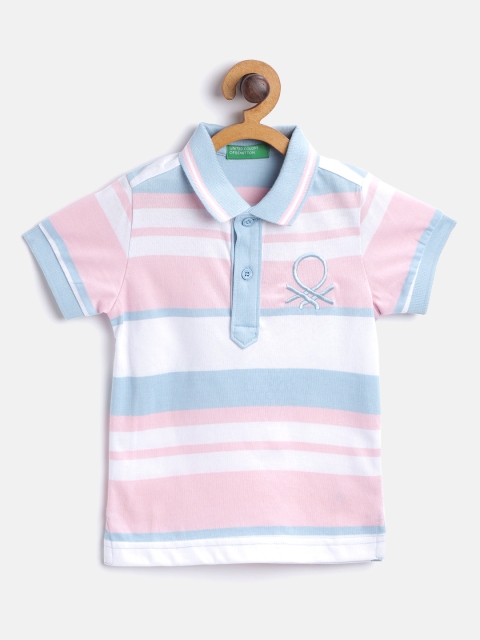 

United Colors of Benetton Boys Blue & White Striped Polo Collar T-shirt