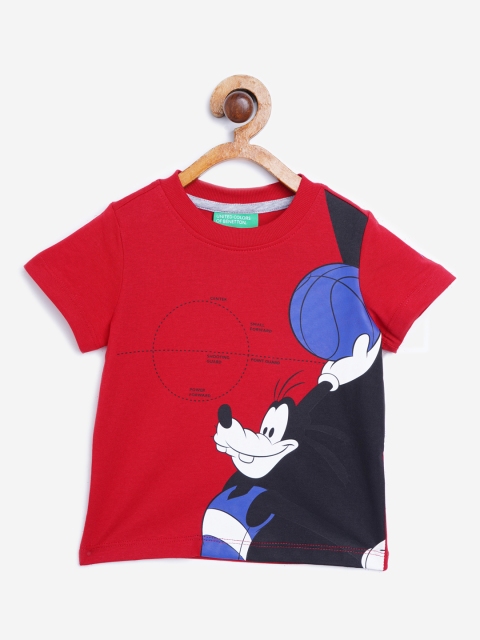 

United Colors of Benetton Boys Red Black Goofy Print Round Neck Pure Cotton T-shirt