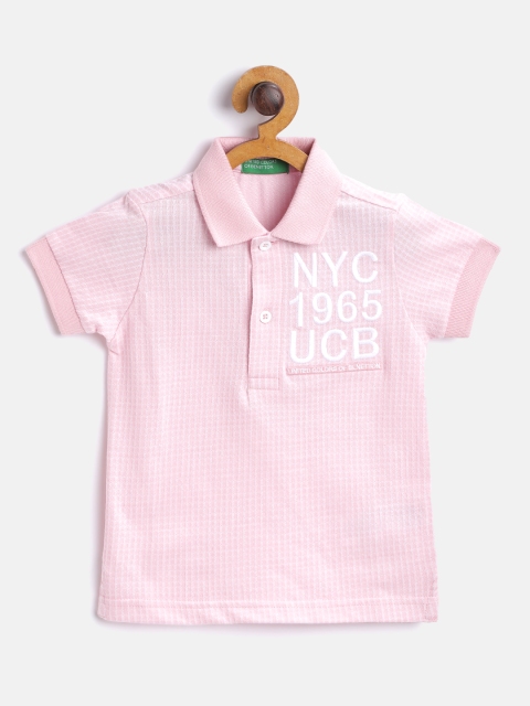 

United Colors of Benetton Boys Pink White Self-Checked Pure Cotton Polo Collar Pure Cotton T-shirt