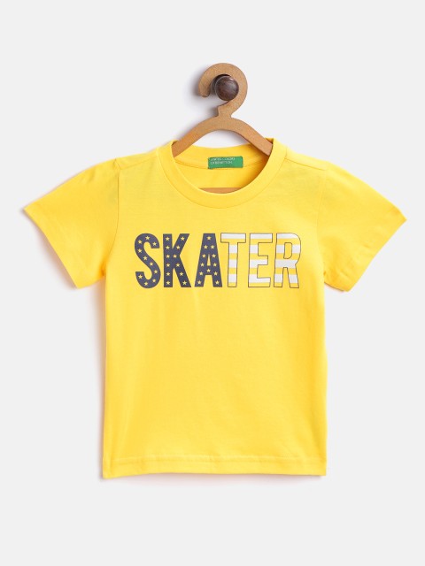 

United Colors of Benetton Boys Yellow Navy Pure Cotton Printed Round Neck Pure Cotton T-shirt