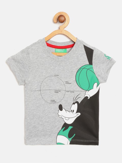 

United Colors of Benetton Boys Grey Melange Black Goofy Print Pure Cotton T-shirt