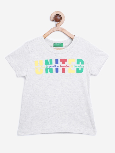 

United Colors of Benetton Boys Grey Melange Brand Logo Round Neck Pure Cotton T-shirt
