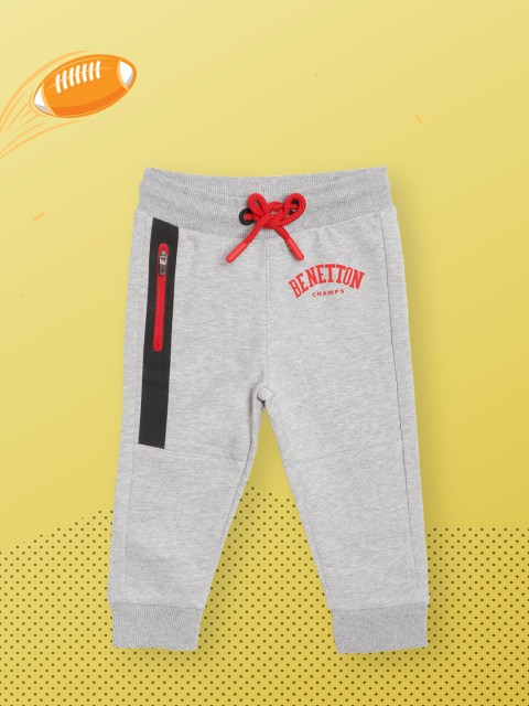 

United Colors of Benetton Boys Grey Melange Solid Pure Cotton Joggers