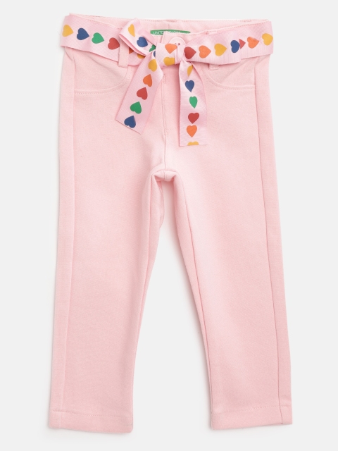 

United Colors of Benetton Girls Pink Solid Treggings with Belt