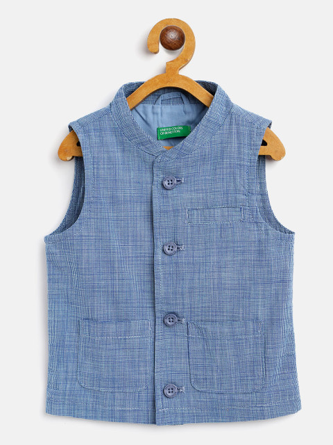 

United Colors of Benetton Boys Blue Woven Design Nehru Jacket