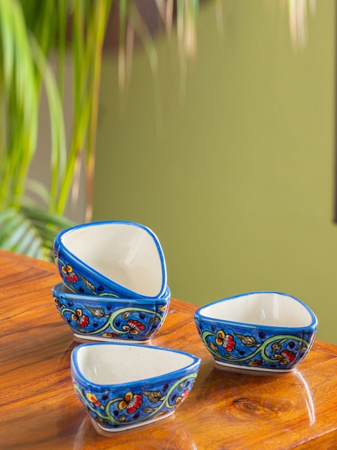 

ExclusiveLane Set Of 4 Blue & Off-White Hand-Painted Serving Bowls