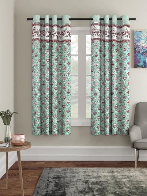 

Rajasthan Decor Green & White Set of 2 Window Curtains