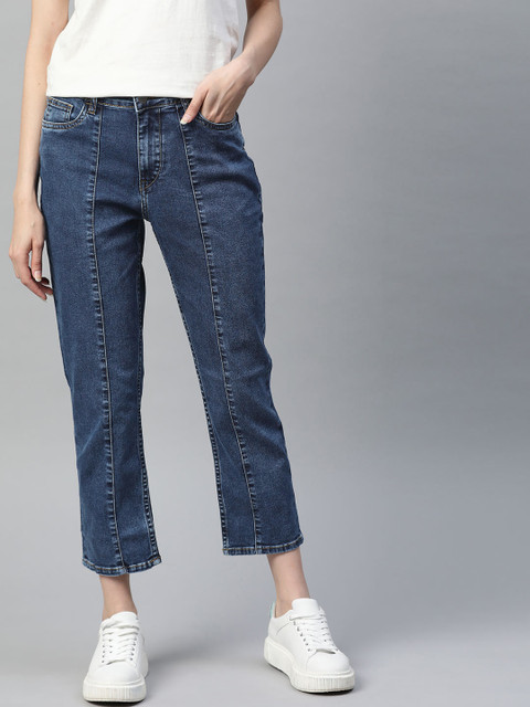

Mast & Harbour Women Navy Blue Clean Look Stretchable Cropped Straight Fit Jeans