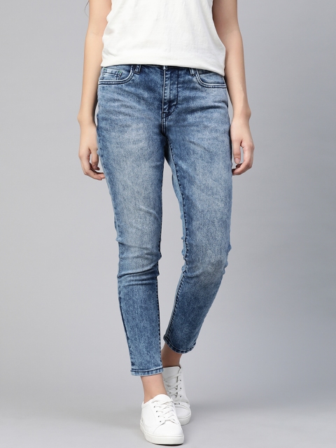 

Mast & Harbour Women Navy Blue Solid Skinny Fit Cropped Stretchable Jeans