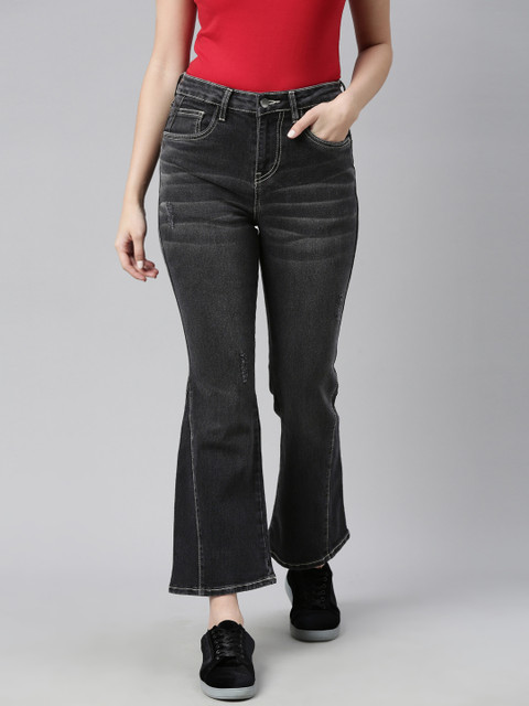 

Mast & Harbour Women Black Flared Mildly Distressed Light Fade Stretchable Jeans