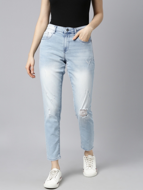 

Mast & Harbour Women Blue Skinny Fit High-Rise Slash Knee Heavy Fade Jeans