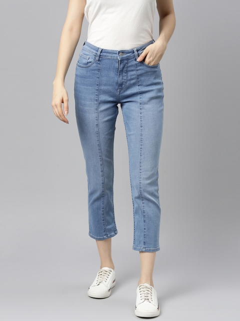 

Mast & Harbour Women Blue Straight Fit Light Fade Stretchable Cropped Jeans