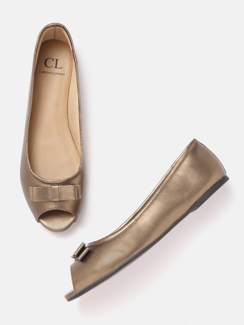 

Carlton London Women Bronze-Toned Solid Peep Toe Toe Flats with Bow Detail