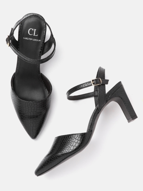 

Carlton London Women Black Croc-Textured Pumps