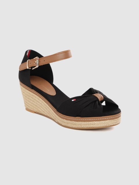 

Tommy Hilfiger Women Black Solid Mid-Top Cotton Espadrille Wedges with Bow Detail