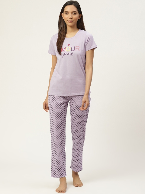 

MADAME M SECRET Women Lavender Printed Night Suit