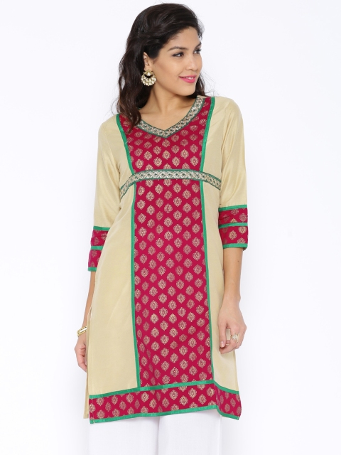 

Anouk Women Beige & Pink Printed Straight Kurta