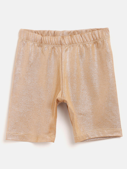 

Gini and Jony Girls Golden Solid Pure Cotton Regular Fit Shorts with Shimmer Effect, Gold